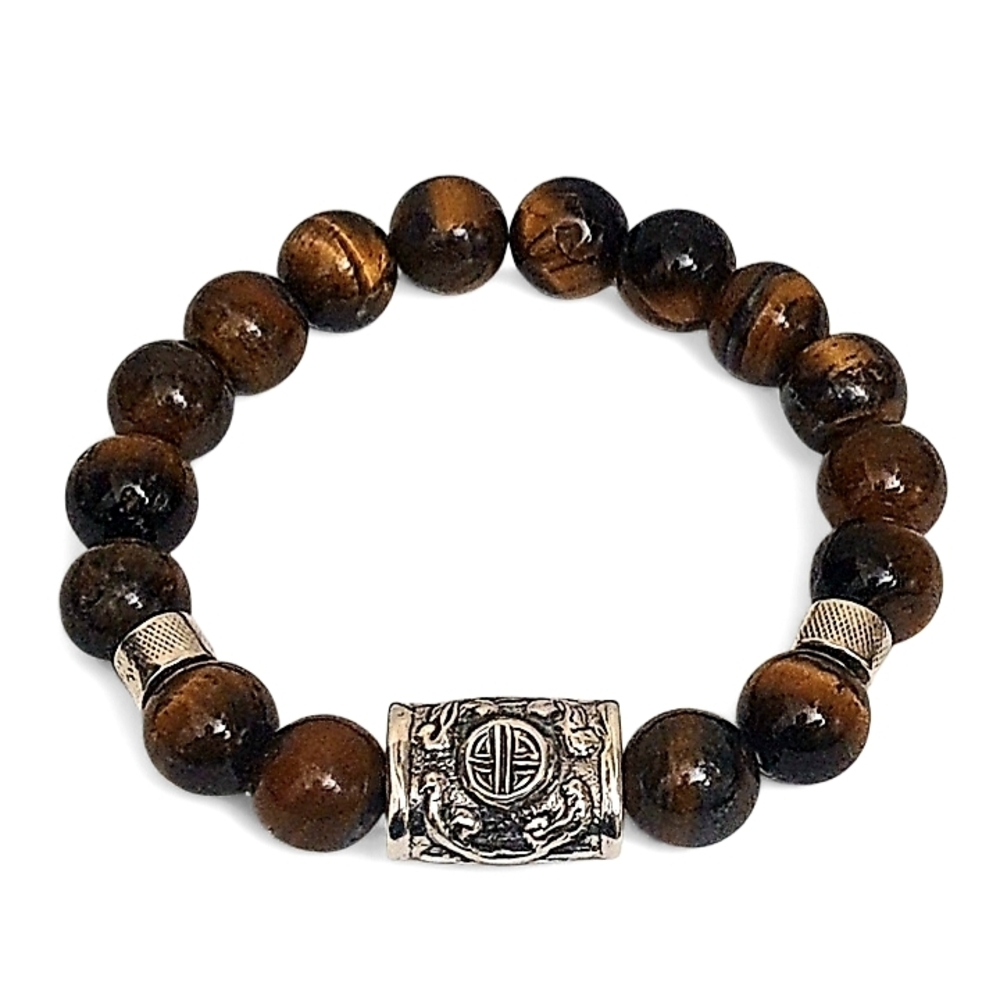 Brown Beaded Bracelet with Silver Accents